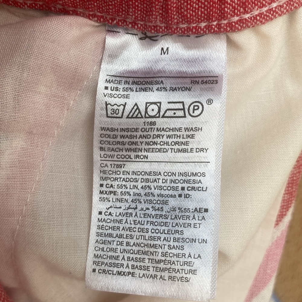 Old Navy Sz M Linen Wide Leg Striped Beach Pants Pink Blue Drawstring Pull On - Picture 6 of 9